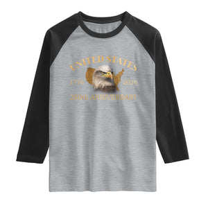 USA 250th Anniversary Raglan Shirt American Map Patriotic 1776-2026 America 250 TS10 Heather Gray Black Print Your Wear