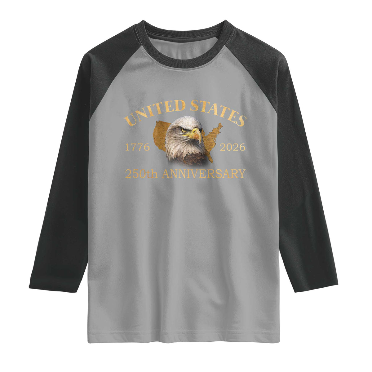 USA 250th Anniversary Raglan Shirt American Map Patriotic 1776-2026 America 250 TS10 Sport Gray Black Print Your Wear