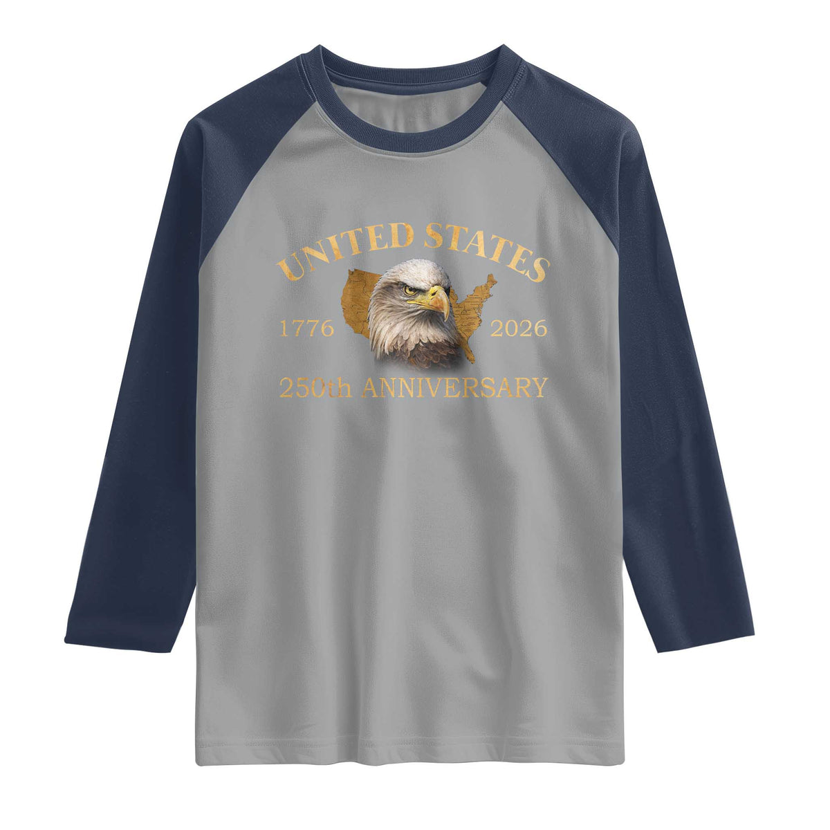 USA 250th Anniversary Raglan Shirt American Map Patriotic 1776-2026 America 250 TS10 Sport Gray Navy Print Your Wear