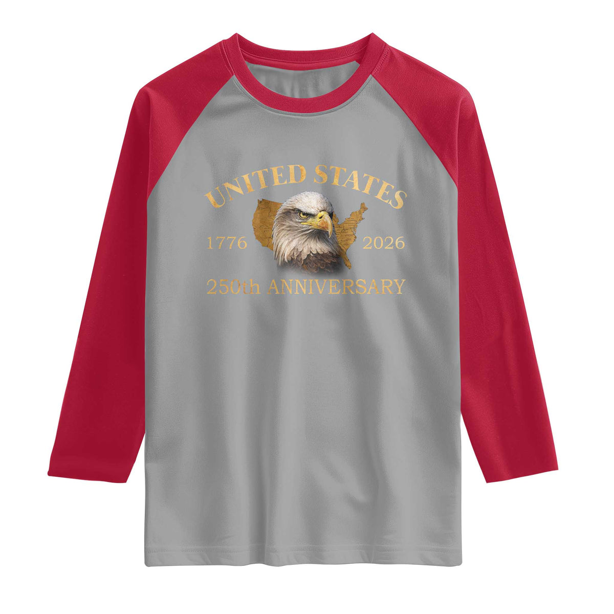 USA 250th Anniversary Raglan Shirt American Map Patriotic 1776-2026 America 250 TS10 Sport Gray Red Print Your Wear