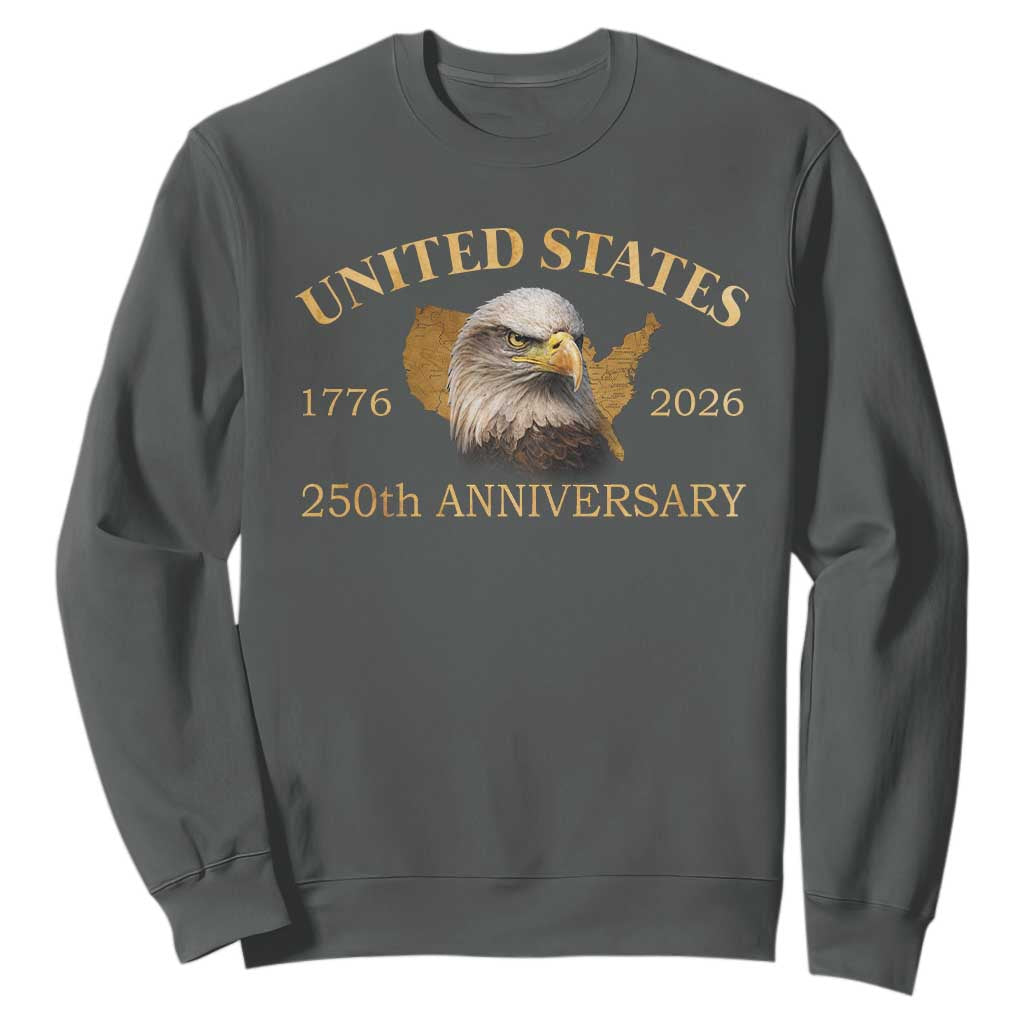 USA 250th Anniversary Sweatshirt American Map Patriotic 1776-2026 America 250 TS10 Dark Heather Print Your Wear