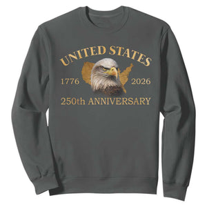 USA 250th Anniversary Sweatshirt American Map Patriotic 1776-2026 America 250 TS10 Dark Heather Print Your Wear
