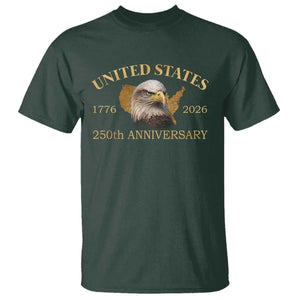 USA 250th Anniversary T Shirt American Map Patriotic 1776-2026 America 250 TS10 Dark Forest Green Print Your Wear