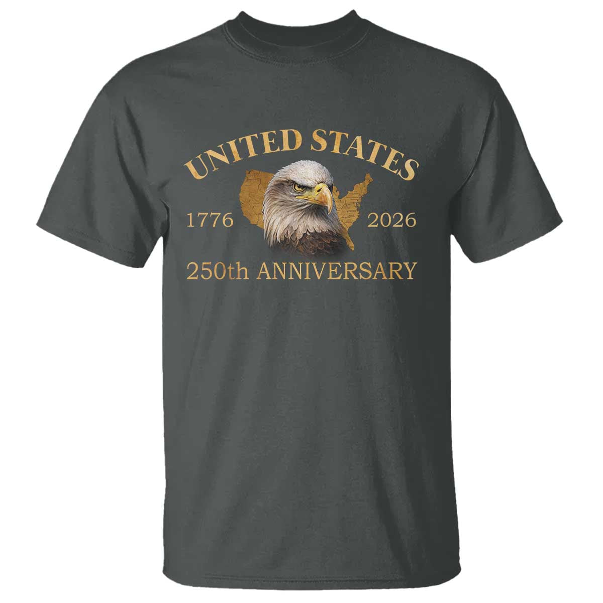 USA 250th Anniversary T Shirt American Map Patriotic 1776-2026 America 250 TS10 Dark Heather Print Your Wear