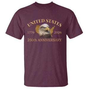 USA 250th Anniversary T Shirt American Map Patriotic 1776-2026 America 250 TS10 Maroon Print Your Wear
