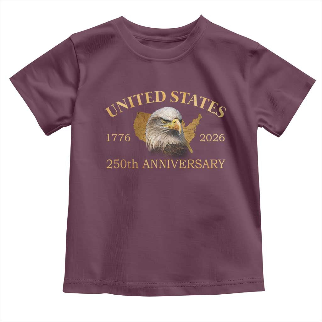 USA 250th Anniversary Toddler T Shirt American Map Patriotic 1776-2026 America 250 TS10 Maroon Print Your Wear