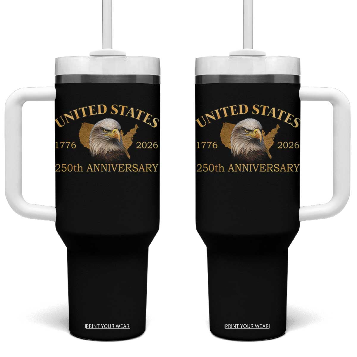 USA 250th Anniversary Tumbler With Handle American Map Patriotic 1776-2026 America 250 TS10 One Size: 40 oz Black Print Your Wear