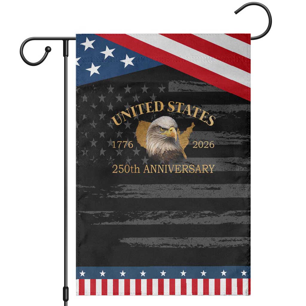 USA 250th Anniversary Garden Flag American Map Patriotic 1776-2026 America 250 TS10 Distressed Black Blue Print Your Wear