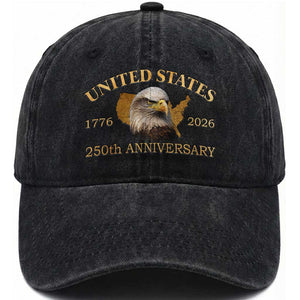 USA 250th Anniversary Washed Cotton Baseball Cap - American Map Patriotic 1776-2026 - America 250 TS10 Print Your Wear