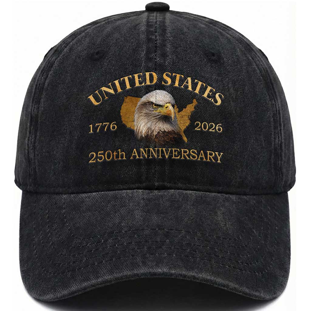 USA 250th Anniversary Washed Cotton Baseball Cap - American Map Patriotic 1776-2026 - America 250 TS10 Print Your Wear