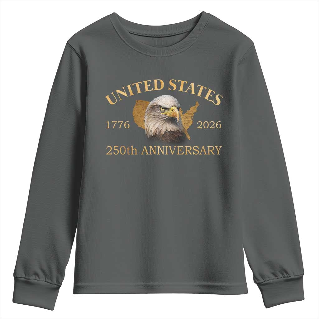USA 250th Anniversary Youth Sweatshirt American Map Patriotic 1776-2026 America 250 TS10 Dark Heather Print Your Wear