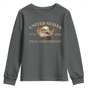 USA 250th Anniversary Youth Sweatshirt American Map Patriotic 1776-2026 America 250 TS10 Dark Heather Print Your Wear