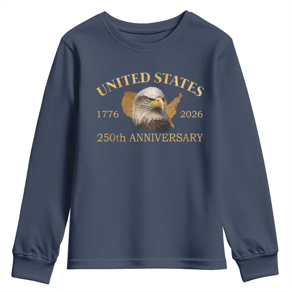 USA 250th Anniversary Youth Sweatshirt American Map Patriotic 1776-2026 America 250 TS10 Navy Print Your Wear
