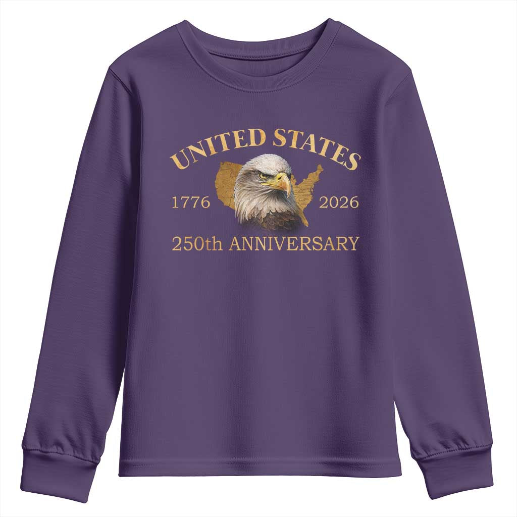 USA 250th Anniversary Youth Sweatshirt American Map Patriotic 1776-2026 America 250 TS10 Purple Print Your Wear
