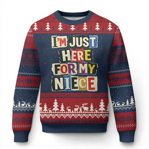 Im Just Here For My Niece Ugly Christmas Sweater Trendy Aunts Letter Print Vintage TS10 Navy Red Print Your Wear