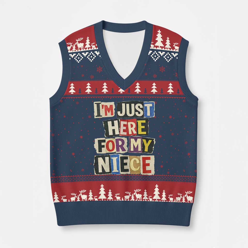Im Just Here For My Niece V-Neck Knit Sweater Vest Trendy Aunts Letter Print Vintage TS10 Navy Red Print Your Wear