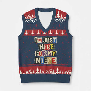 Im Just Here For My Niece V-Neck Knit Sweater Vest Trendy Aunts Letter Print Vintage TS10 Navy Red Print Your Wear