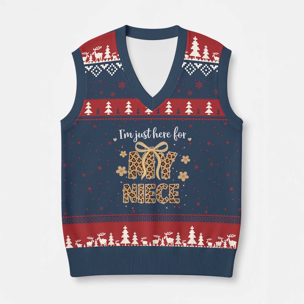 Im Just Here For My Niece V-Neck Knit Sweater Vest Gift For Aunt From Niece Leopard TS10 Navy Red Print Your Wear
