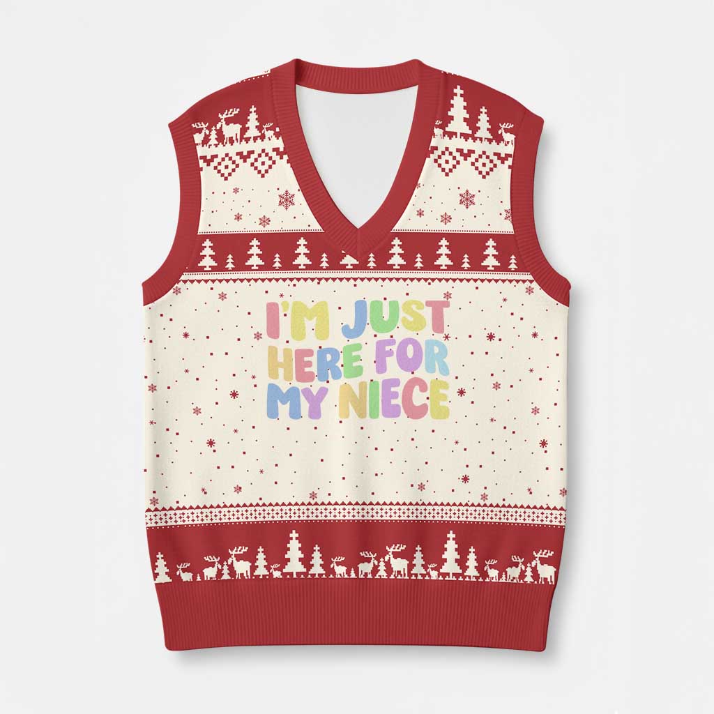 Im Just Here For My Niece V-Neck Knit Sweater Vest Gift For Aunt From Niece TS10 Beige Red Print Your Wear