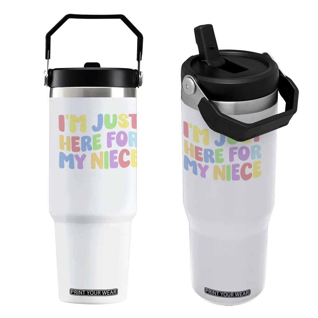 Im Just Here For My Niece Flip Straw Tumbler Gift For Aunt From Niece TS10 One Size: 30 oz White Print Your Wear