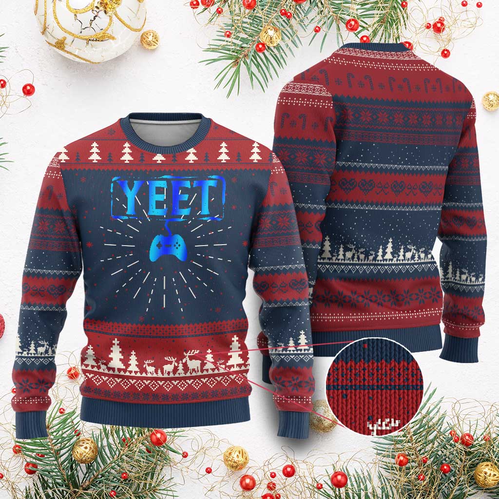 Funny Yeet Gamer Knit Sweatshirt Video Game Gaming Saying Quote Slang TS10 Burgundy Print Your Wear