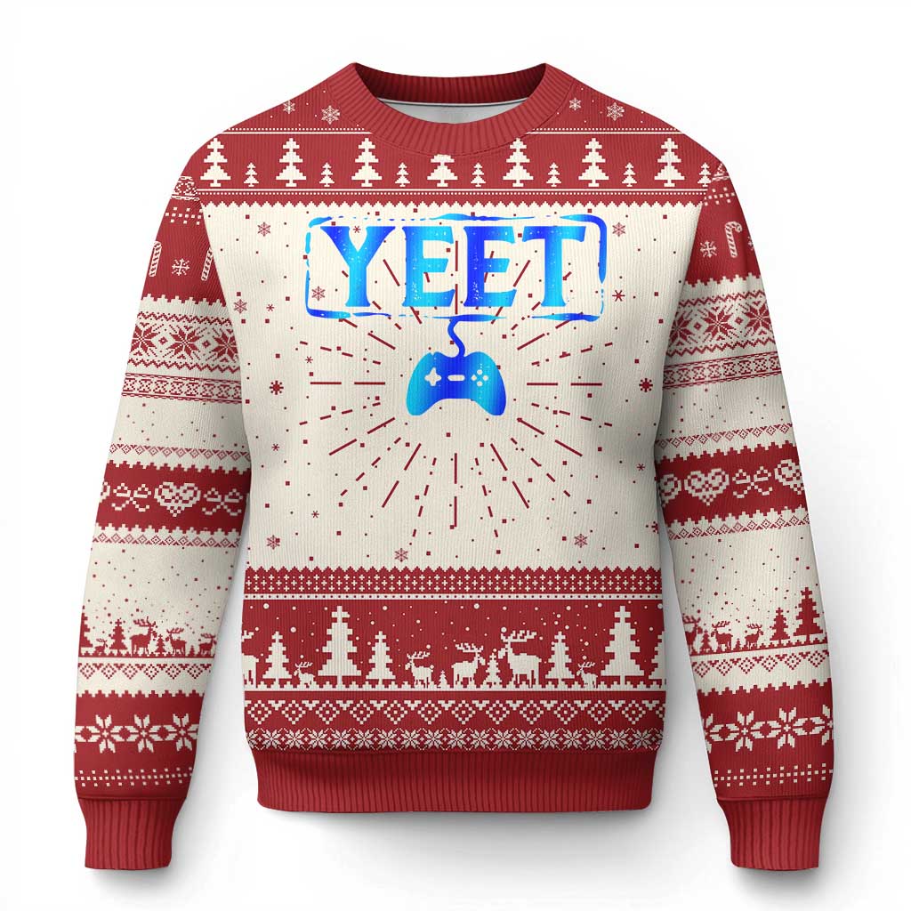 Funny Yeet Gamer Knit Sweatshirt Video Game Gaming Saying Quote Slang - Print Your Wear