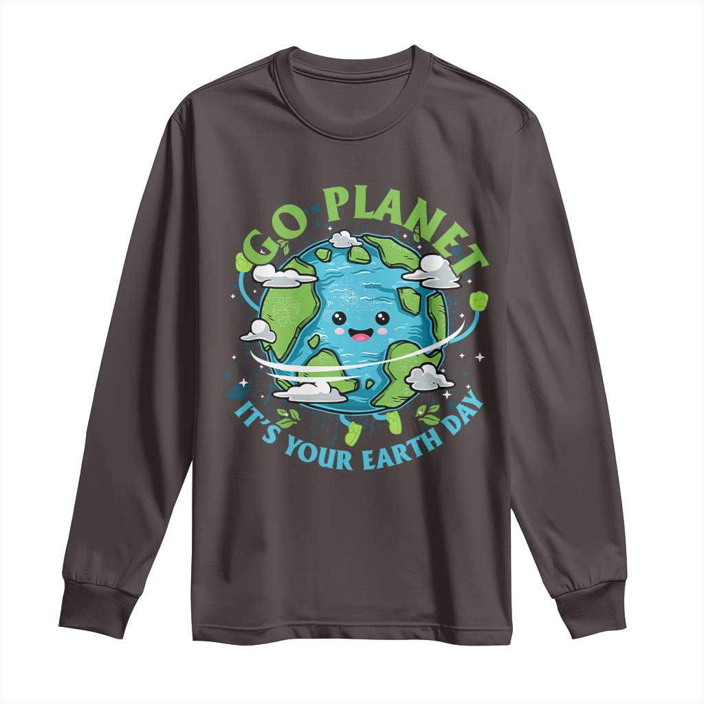 Earth Day Long Sleeve Shirt Save the Planet 2025 TS10 Dark Chocolate Print Your Wear
