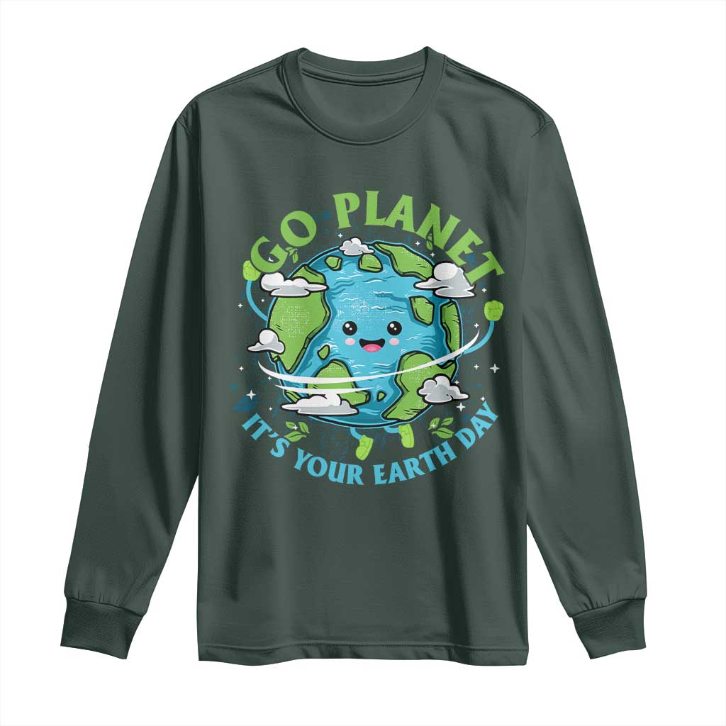 Earth Day Long Sleeve Shirt Save the Planet 2025 TS10 Dark Forest Green Print Your Wear