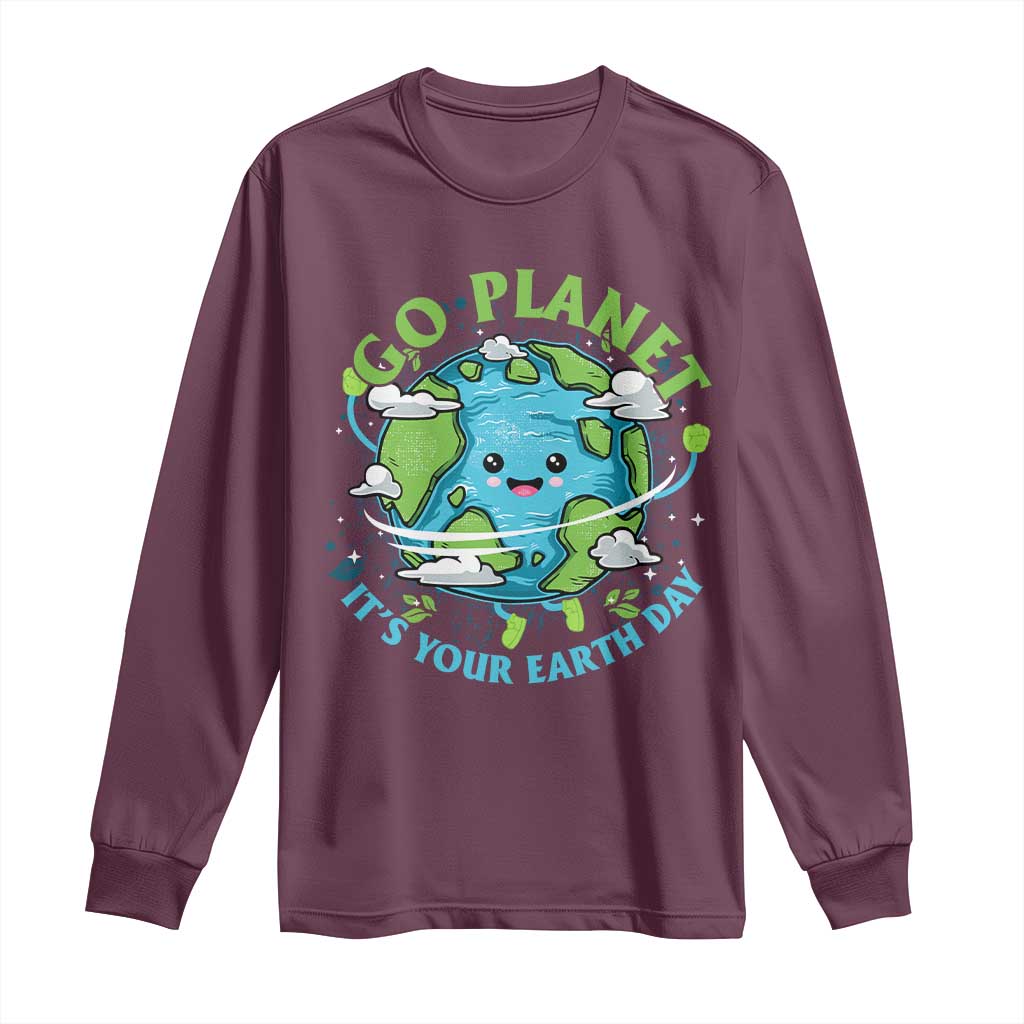 Earth Day Long Sleeve Shirt Save the Planet 2025 TS10 Maroon Print Your Wear