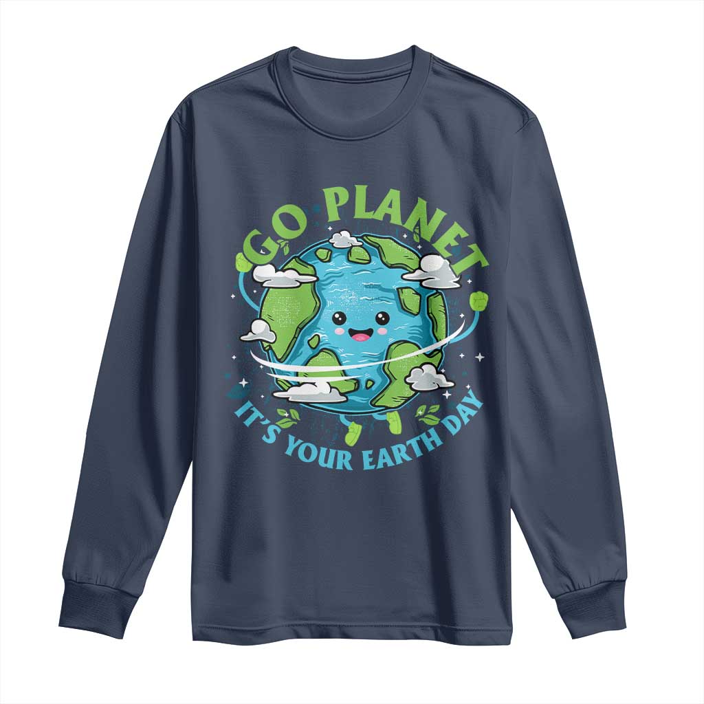 Earth Day Long Sleeve Shirt Save the Planet 2025 TS10 Navy Print Your Wear
