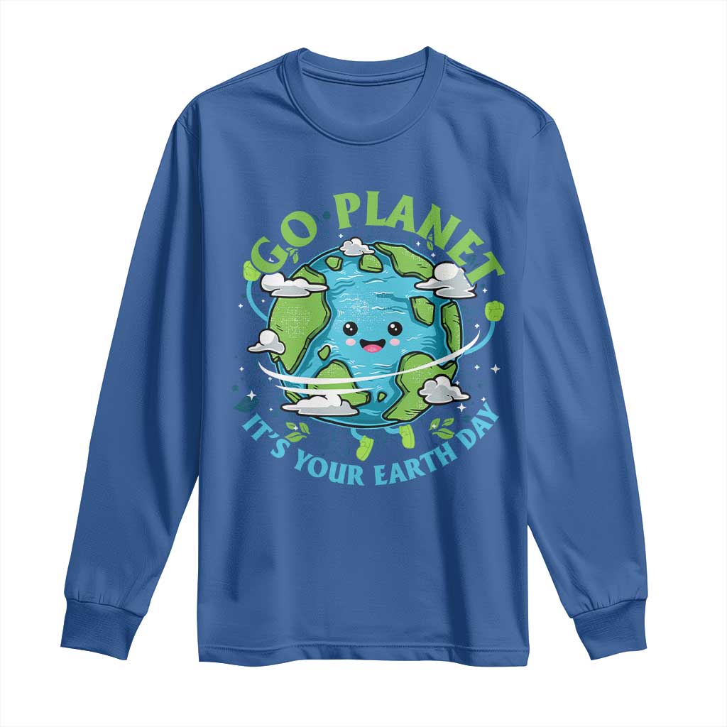 Earth Day Long Sleeve Shirt Save the Planet 2025 TS10 Royal Blue Print Your Wear