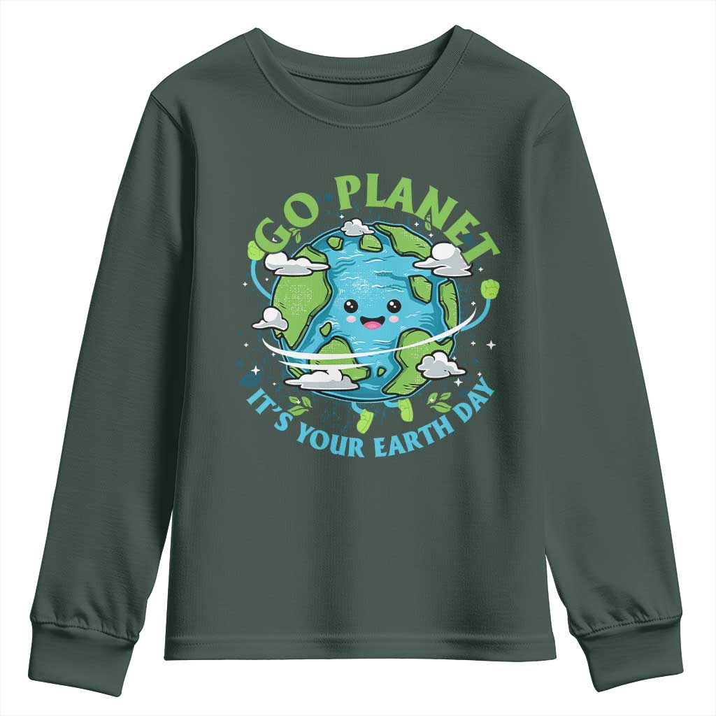 Earth Day Youth Sweatshirt Save the Planet 2025 TS10 Dark Forest Green Print Your Wear