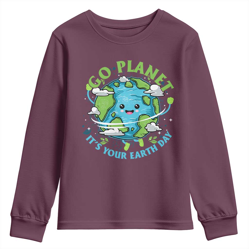 Earth Day Youth Sweatshirt Save the Planet 2025 TS10 Maroon Print Your Wear