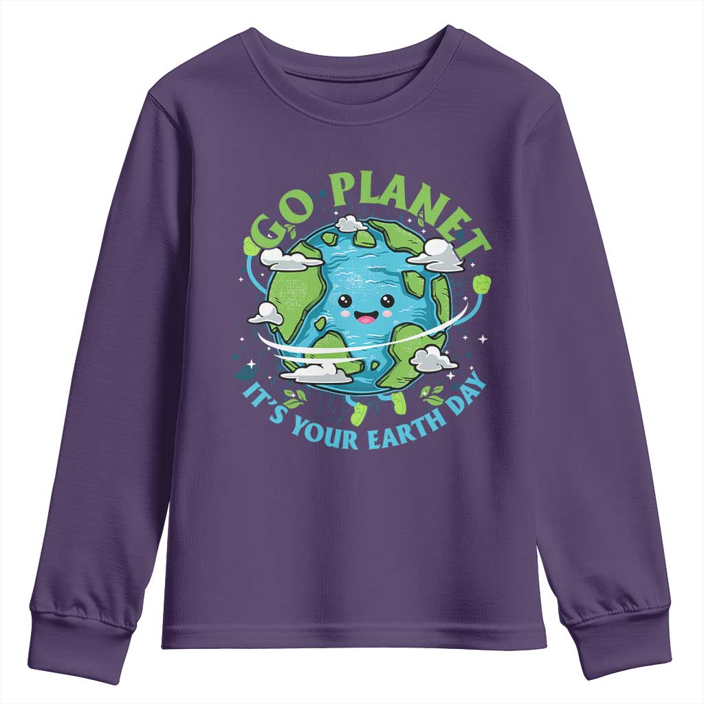 Earth Day Youth Sweatshirt Save the Planet 2025 TS10 Purple Print Your Wear
