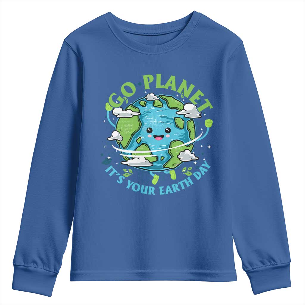 Earth Day Youth Sweatshirt Save the Planet 2025 TS10 Royal Blue Print Your Wear
