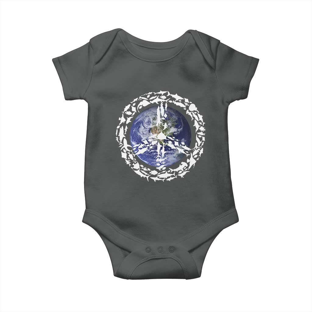Earth Day Baby Onesie Save the Planet Peace Sign Positive Vibes TS10 Dark Heather Print Your Wear