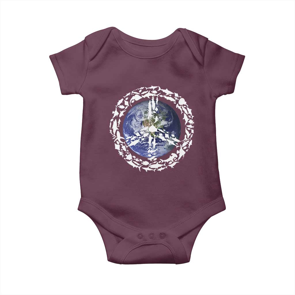 Earth Day Baby Onesie Save the Planet Peace Sign Positive Vibes TS10 Maroon Print Your Wear