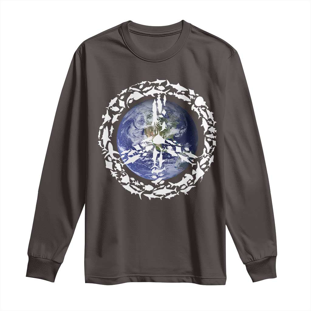 Earth Day Long Sleeve Shirt Save the Planet Peace Sign Positive Vibes TS10 Dark Chocolate Print Your Wear