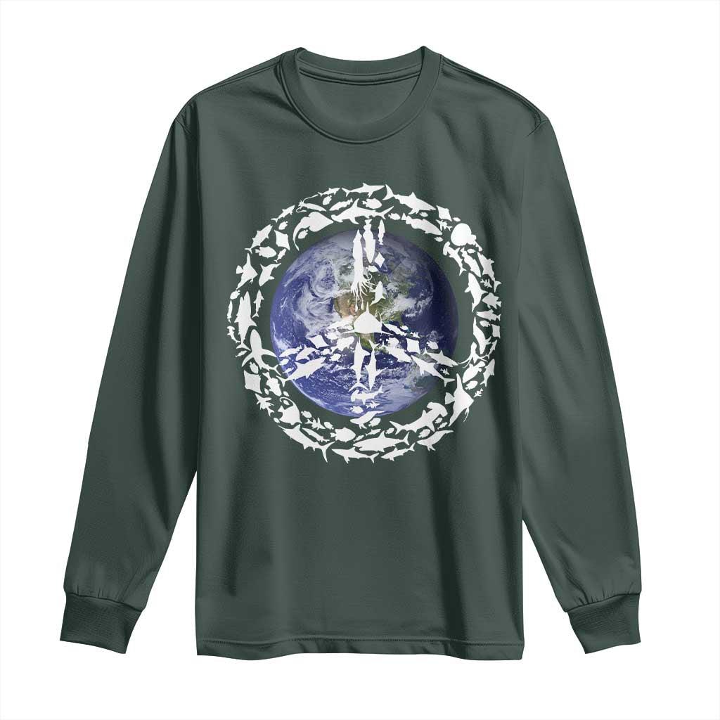 Earth Day Long Sleeve Shirt Save the Planet Peace Sign Positive Vibes TS10 Dark Forest Green Print Your Wear