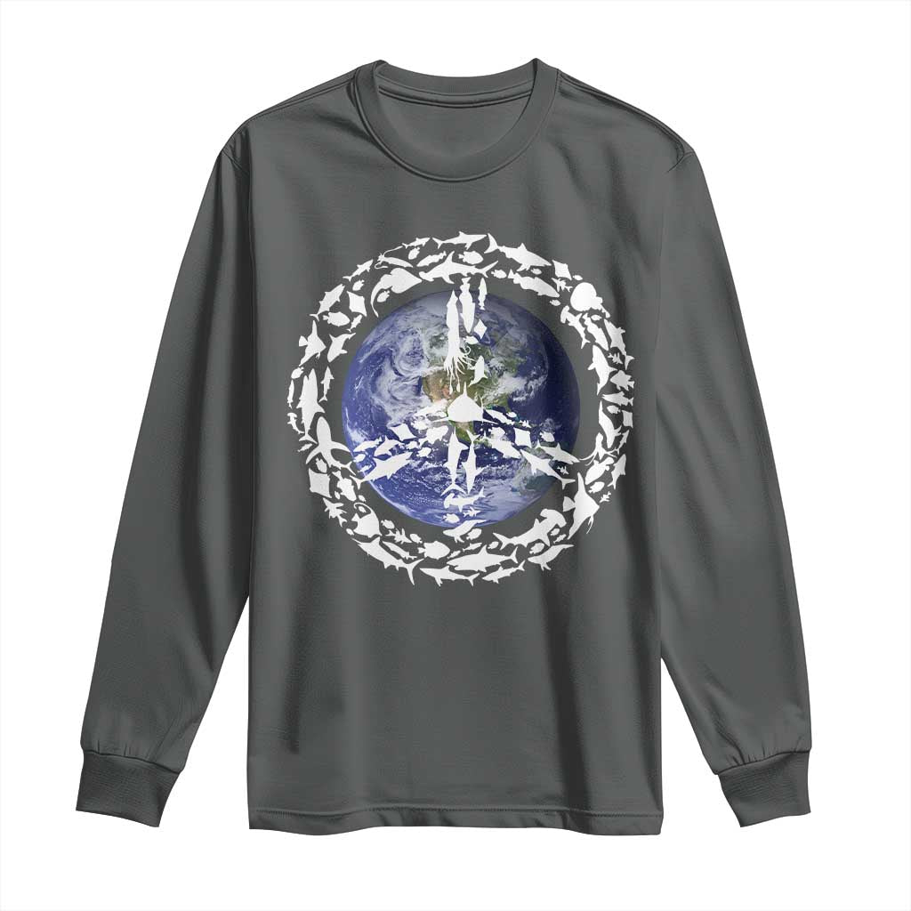Earth Day Long Sleeve Shirt Save the Planet Peace Sign Positive Vibes TS10 Dark Heather Print Your Wear
