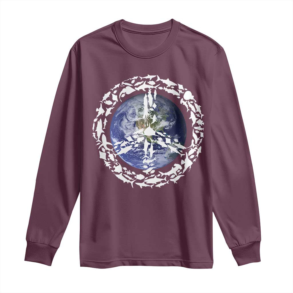 Earth Day Long Sleeve Shirt Save the Planet Peace Sign Positive Vibes TS10 Maroon Print Your Wear