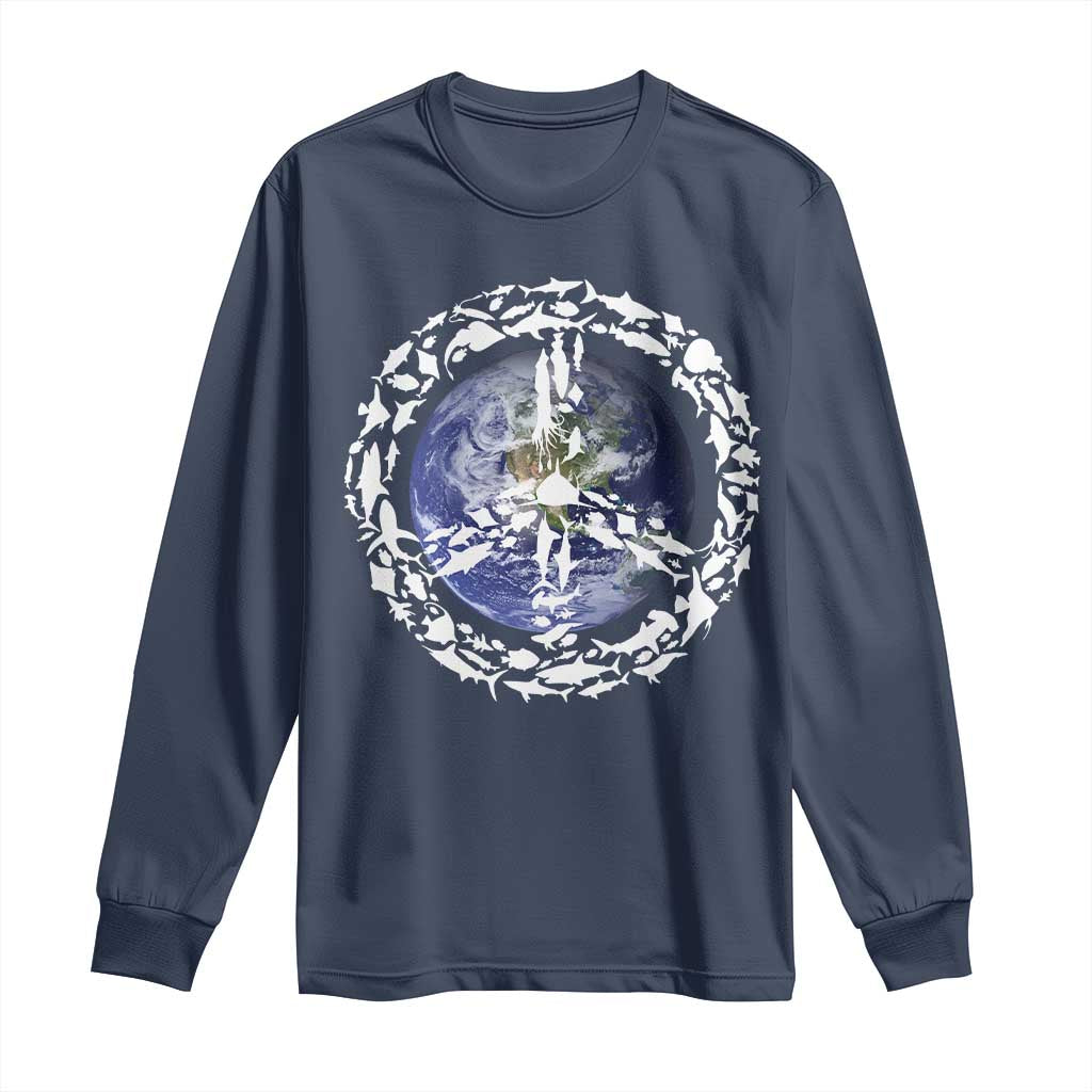 Earth Day Long Sleeve Shirt Save the Planet Peace Sign Positive Vibes TS10 Navy Print Your Wear