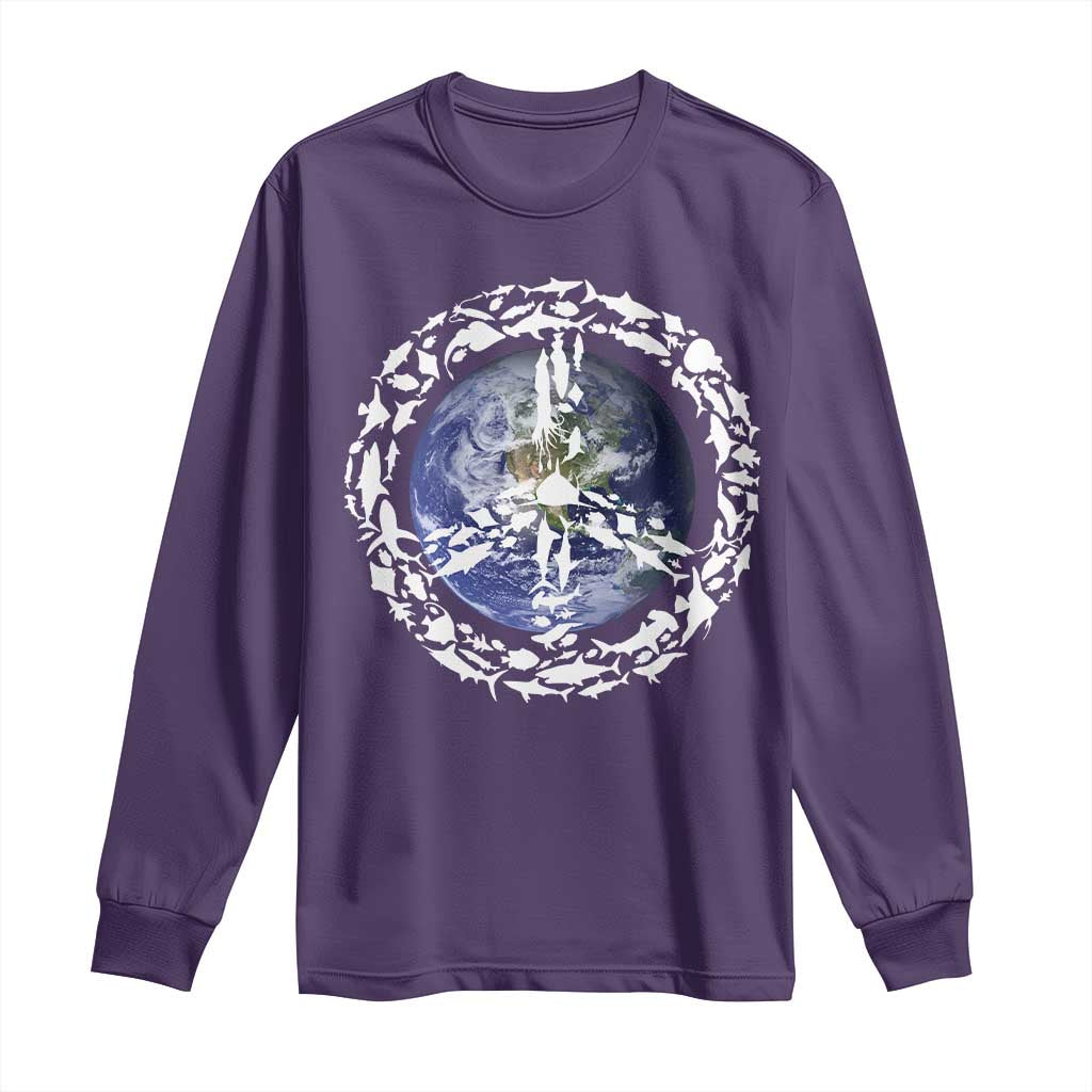 Earth Day Long Sleeve Shirt Save the Planet Peace Sign Positive Vibes TS10 Purple Print Your Wear