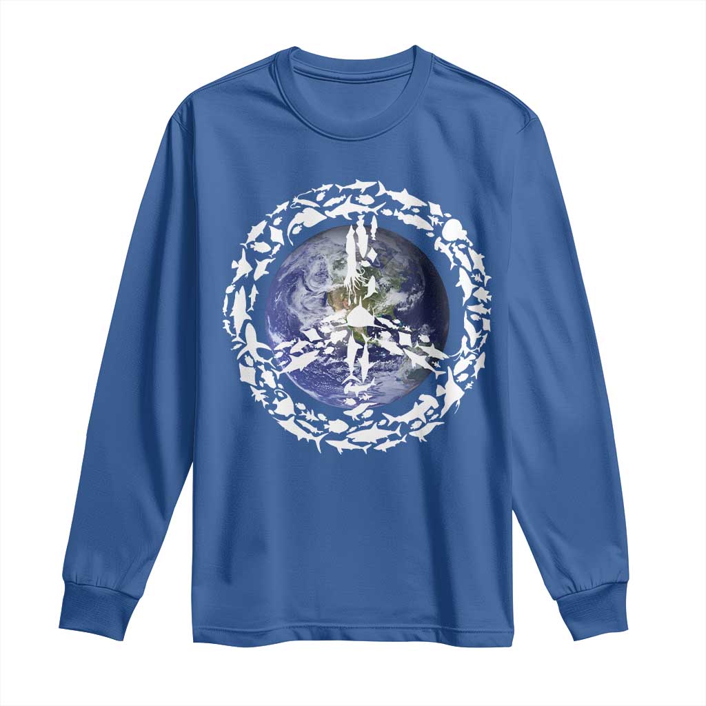 Earth Day Long Sleeve Shirt Save the Planet Peace Sign Positive Vibes TS10 Royal Blue Print Your Wear