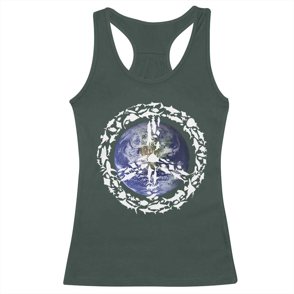 Earth Day Racerback Tank Top Save the Planet Peace Sign Positive Vibes TS10 Dark Forest Green Print Your Wear