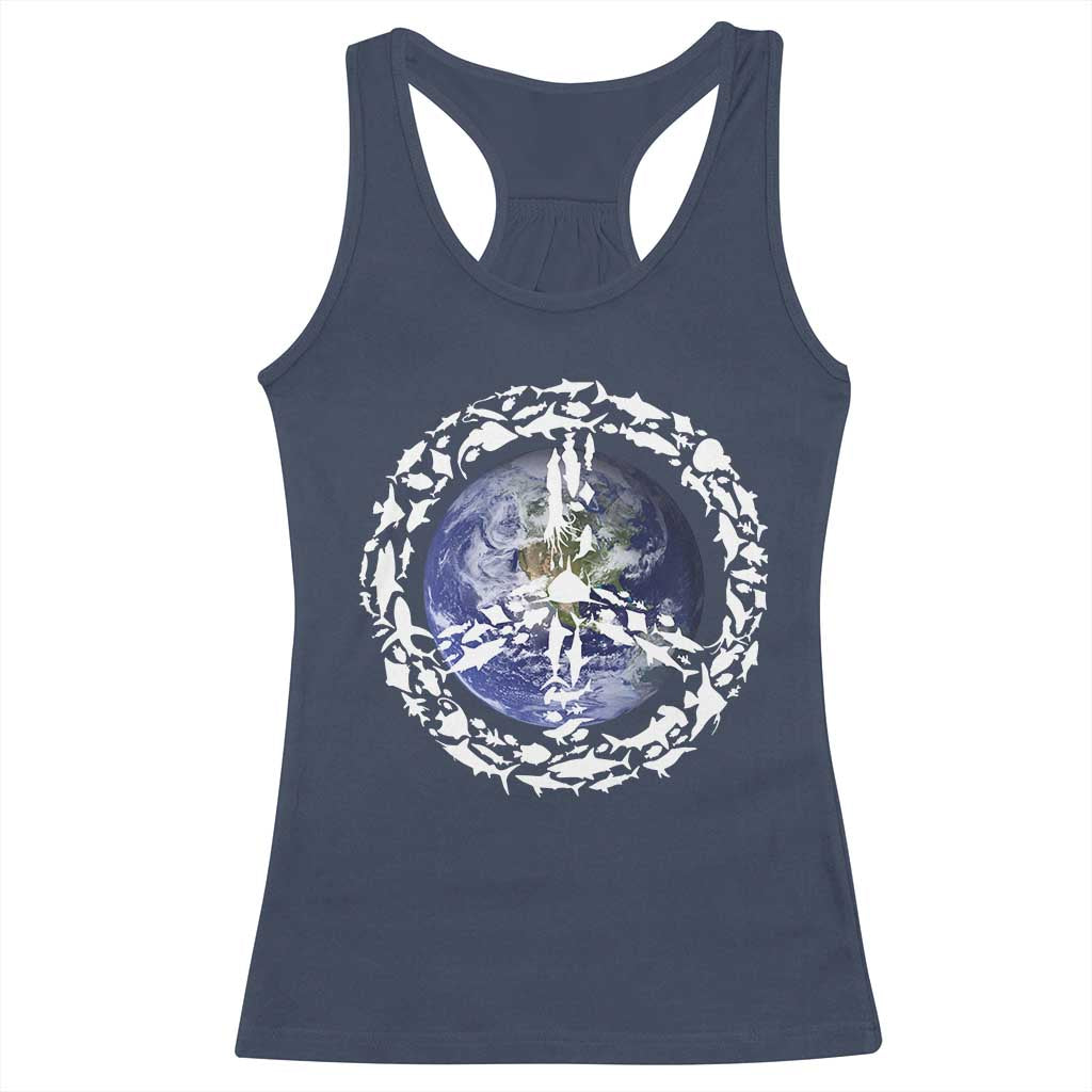 Earth Day Racerback Tank Top Save the Planet Peace Sign Positive Vibes TS10 Navy Print Your Wear