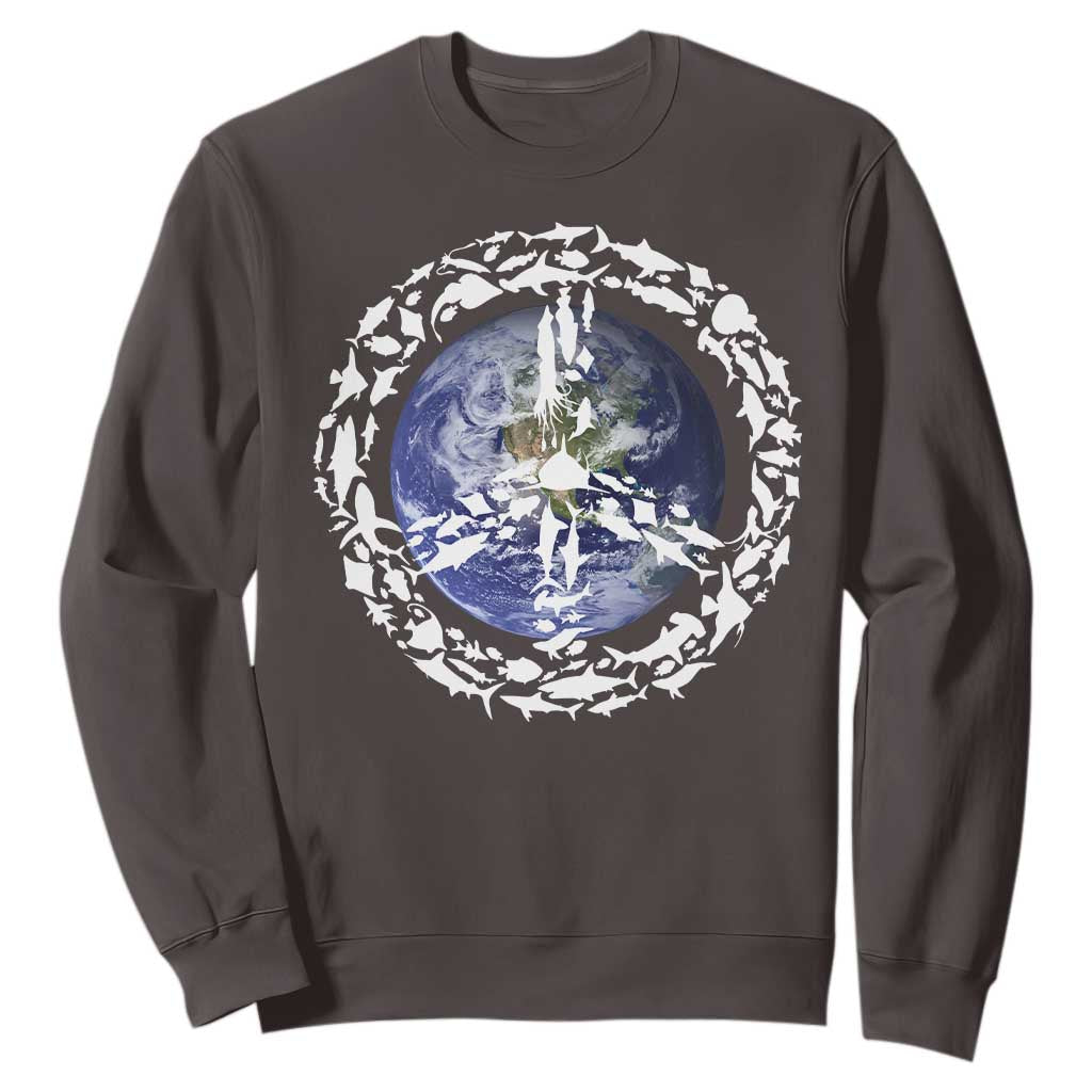 Earth Day Sweatshirt Save the Planet Peace Sign Positive Vibes TS10 Dark Chocolate Print Your Wear