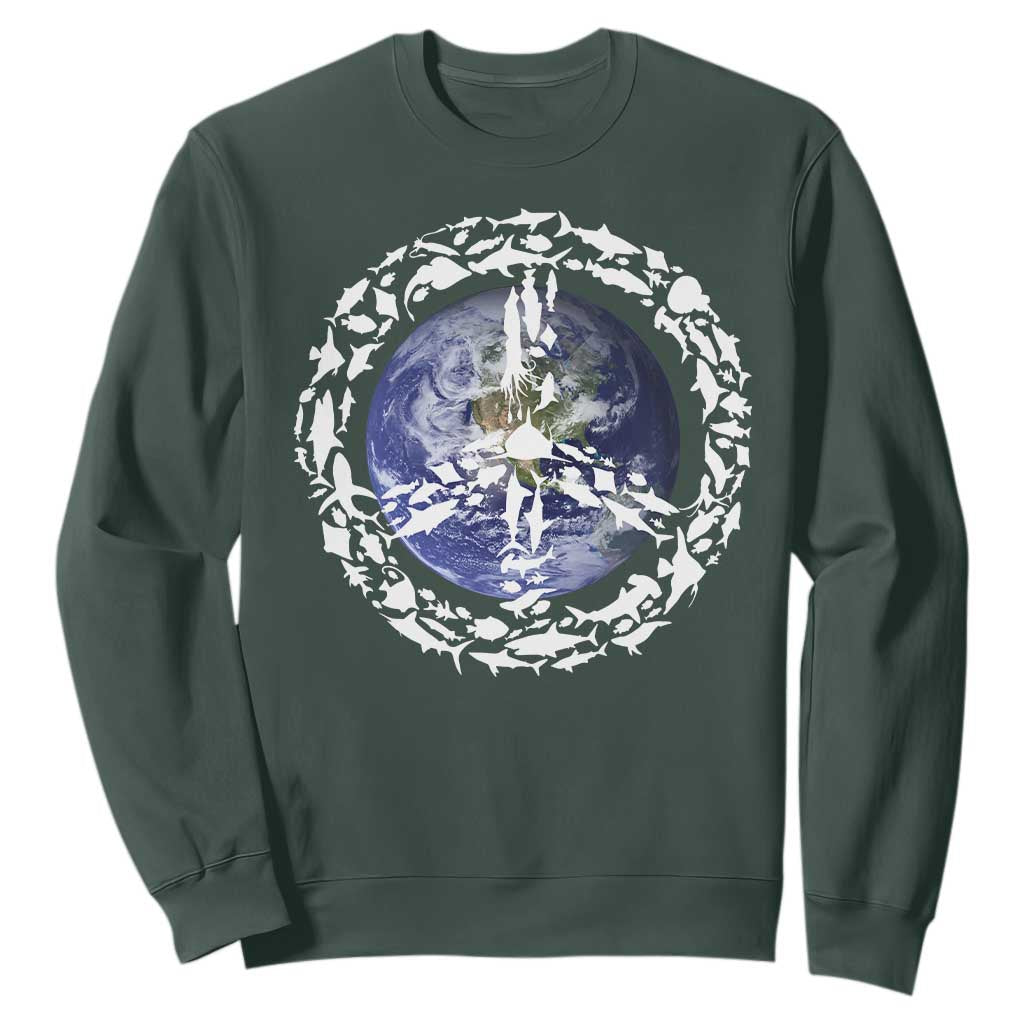 Earth Day Sweatshirt Save the Planet Peace Sign Positive Vibes TS10 Dark Forest Green Print Your Wear