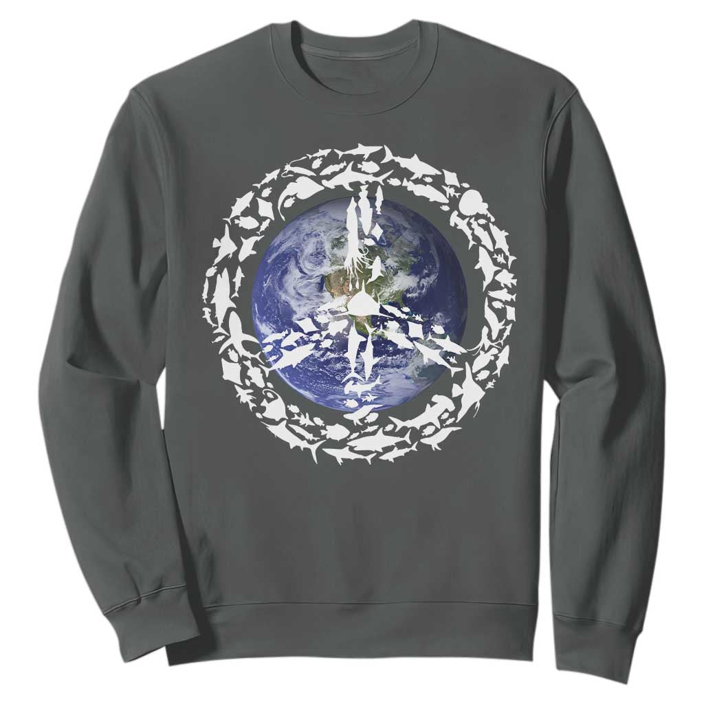 Earth Day Sweatshirt Save the Planet Peace Sign Positive Vibes TS10 Dark Heather Print Your Wear