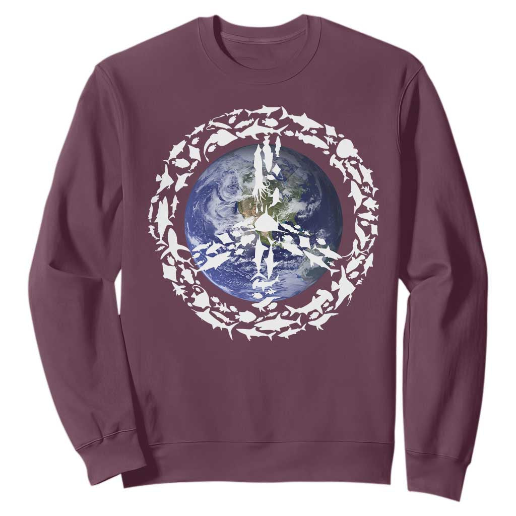 Earth Day Sweatshirt Save the Planet Peace Sign Positive Vibes TS10 Maroon Print Your Wear